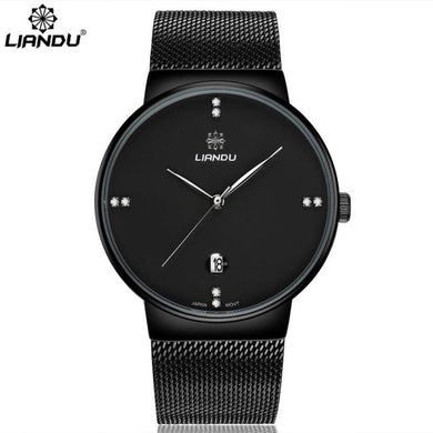 LIANDU Luxury Brand Fashion Women Men Luxury Gold Black Stainless Steel Analog Quartz Wrist Watch For Men relogio masculino #509